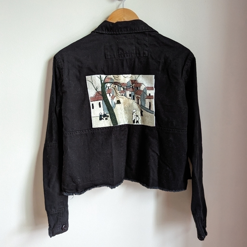 HANDMADE DIY Black Cotton South-American Oversized Cropped Jean's Jacket Small - Picture 12 of 12